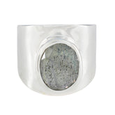 Araya grey solitaire ring for women with wide silver band and oval stone centerpiece